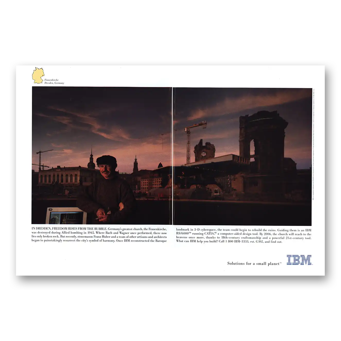 1995 IBM Computers Dresden Freedom Rises From the Rubble Vintage Magazine Print Ad