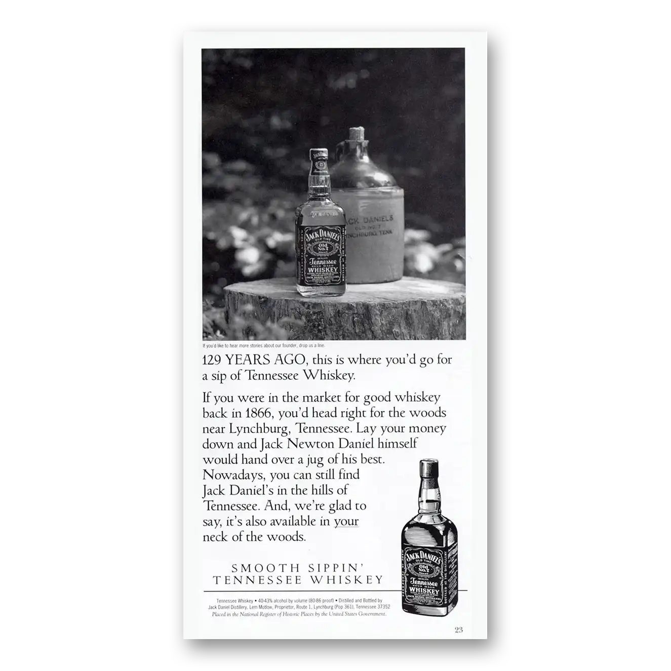 1995 Jack Daniels 129 Years Ago Vintage Magazine Print Ad