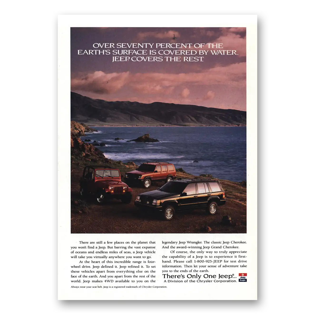 1995 Jeep Seventy Percent of the Earths Surface Water Vintage Magazine Print Ad