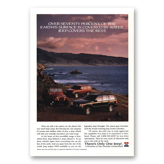 1995 Jeep Seventy Percent of the Earths Surface Water Vintage Magazine Print Ad