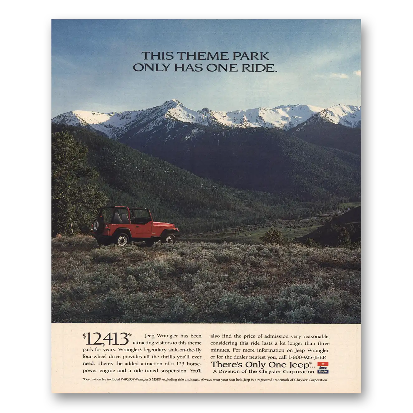 1995 Jeep Wrangler This Theme Park Only Has One Ride Vintage Magazine Print Ad