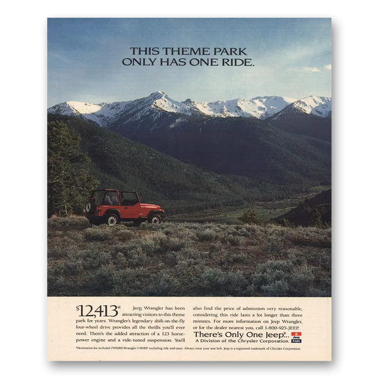 1995 Jeep Wrangler This Theme Park Only Has One Ride Vintage Magazine Print Ad