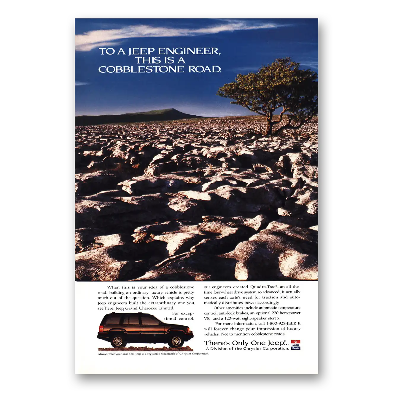 1995 Jeep Grand Cherokee Cobblestone Road Vintage Magazine Print Ad