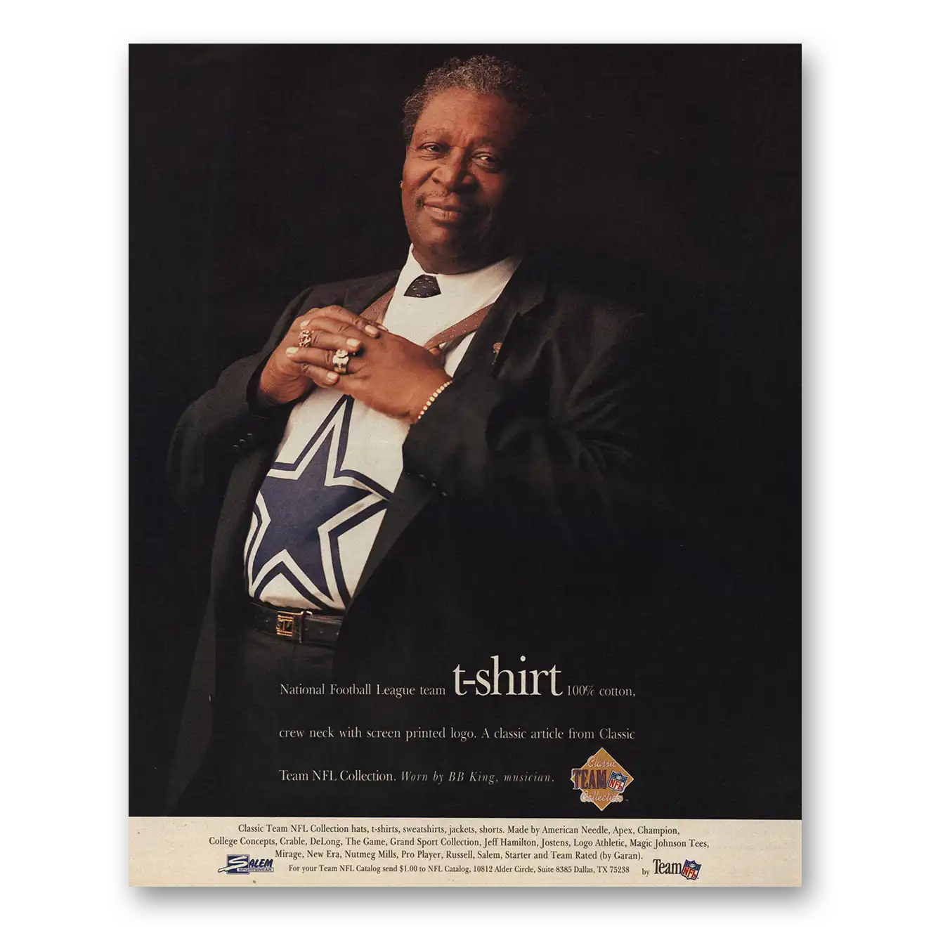 1995 Team NFL Tshirts BB King Vintage Magazine Print Ad