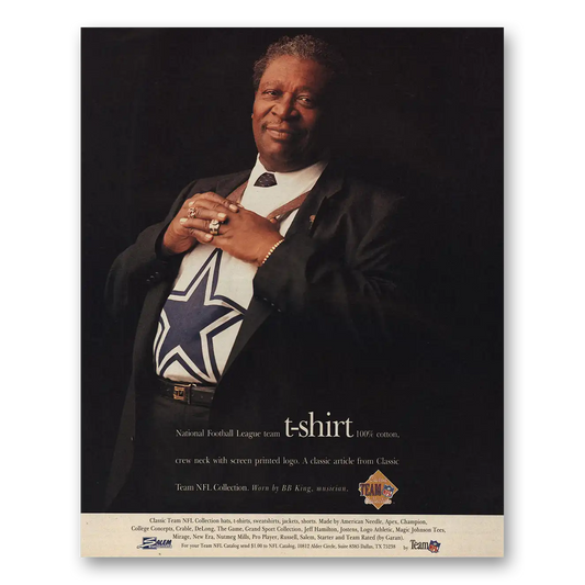 1995 Team NFL Tshirts BB King Vintage Magazine Print Ad