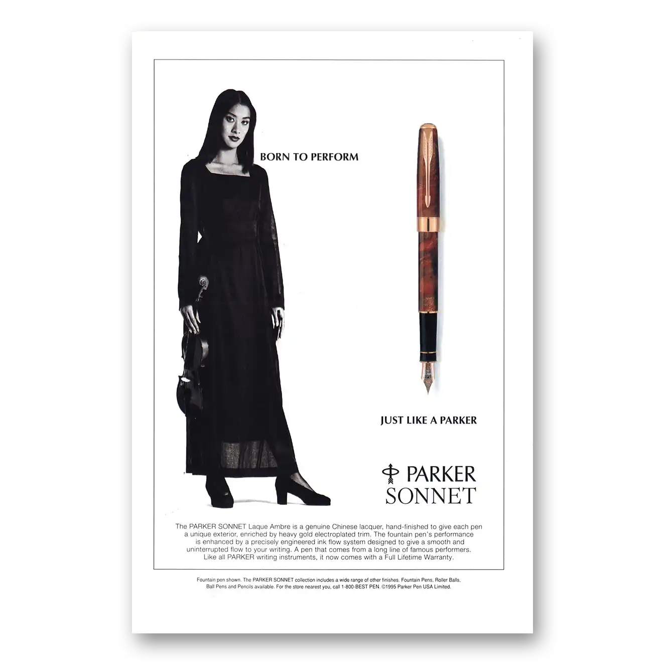 1995 Parker Sonnet Pen Born to Perform Vintage Magazine Print Ad