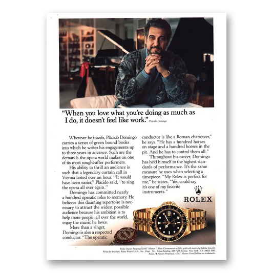 1995 Rolex Oyster Watch Placido Domingo Vintage Magazine Print Ad