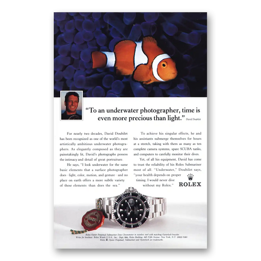 1995 Rolex Underwater Photographer David Doubilet Vintage Magazine Print Ad