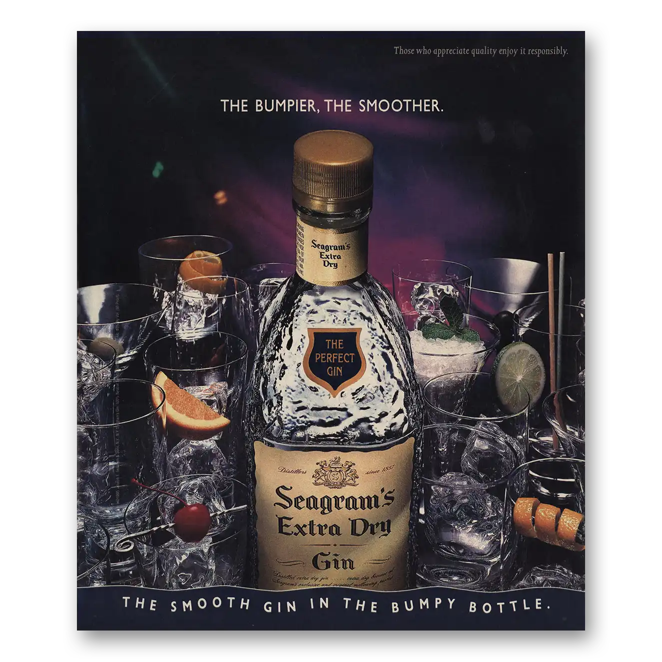 1995 Seagrams Extra Dry Gin Bumpier The Smoother Vintage Magazine Print Ad