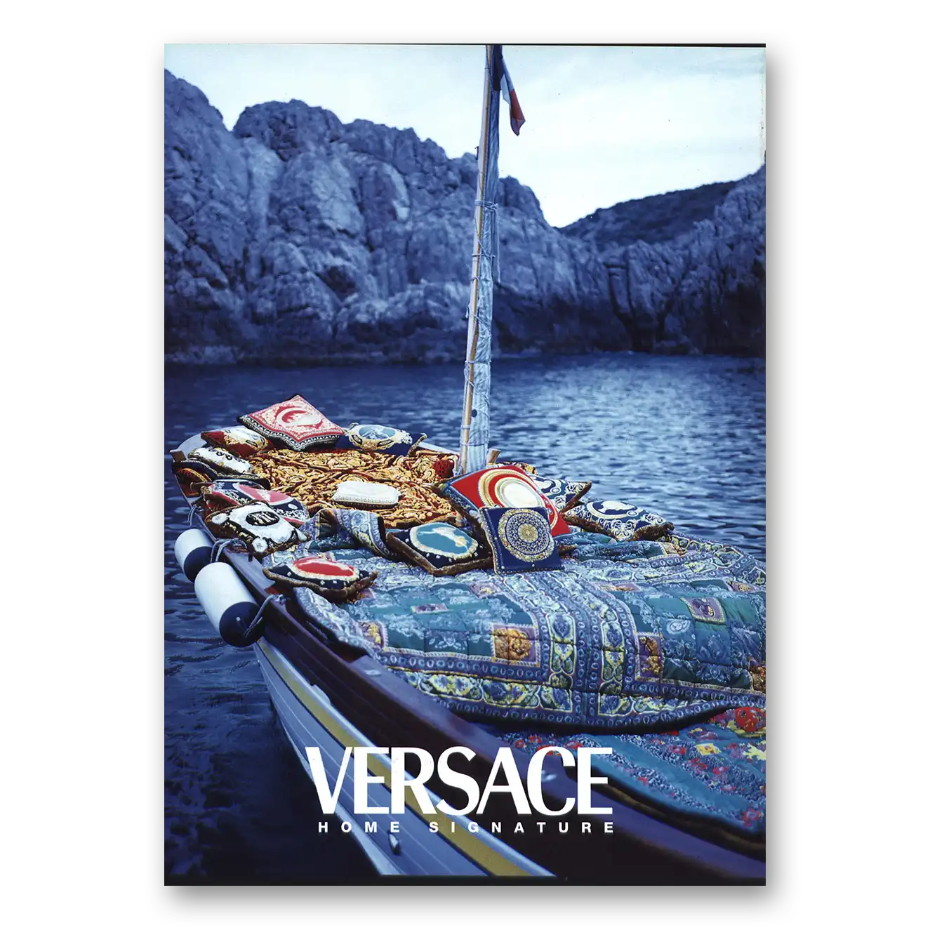 1995 Versace Home Signature Boat Pillows Vintage Magazine Print Ad