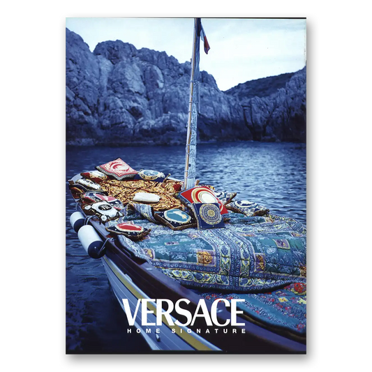 1995 Versace Home Signature Boat Pillows Vintage Magazine Print Ad