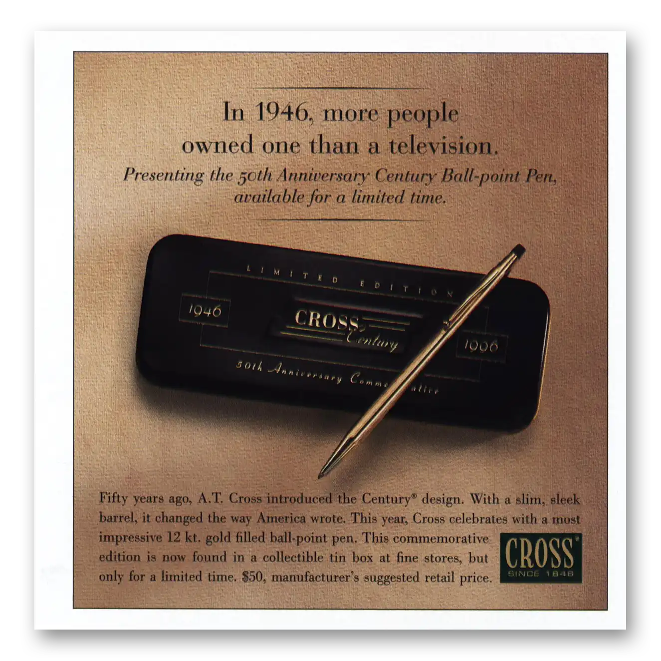 1996 Cross More People Owned One Than Television Vintage Magazine Print Ad