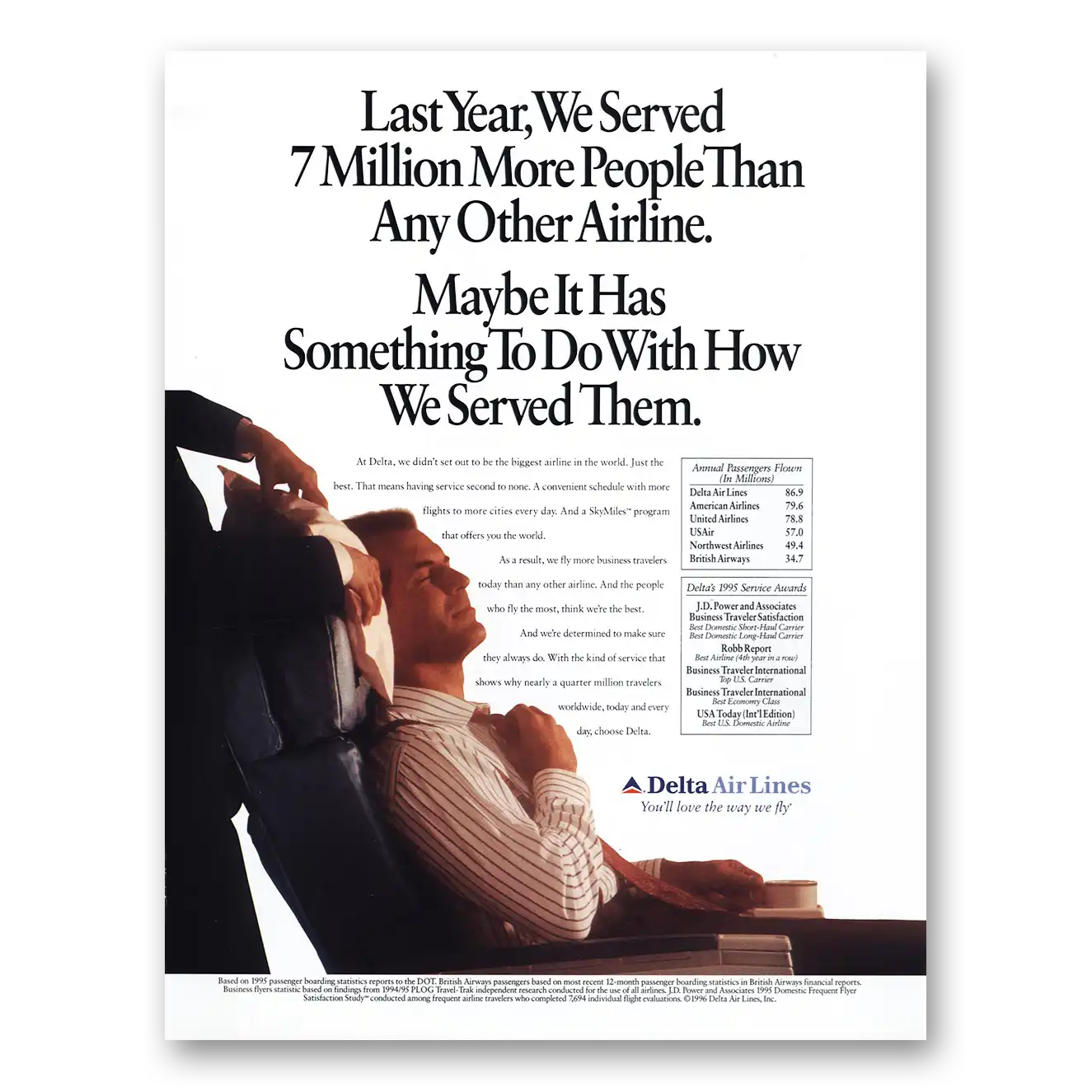 1996 Delta Air Lines We Served More Than 7 Million People Vintage Magazine Print Ad