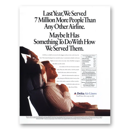 1996 Delta Air Lines We Served More Than 7 Million People Vintage Magazine Print Ad