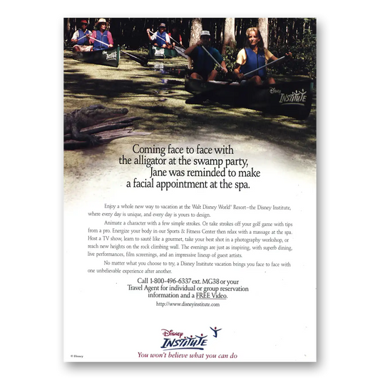 1996 Disney Institute Face to Face With Alligator Swamp Party Vintage Magazine Print Ad