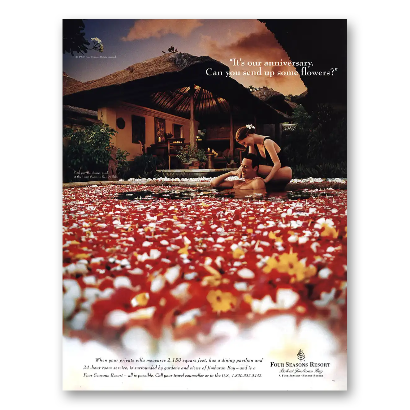 1996 Four Seasons Hotel Bali Its Our Anniversary Vintage Magazine Print Ad