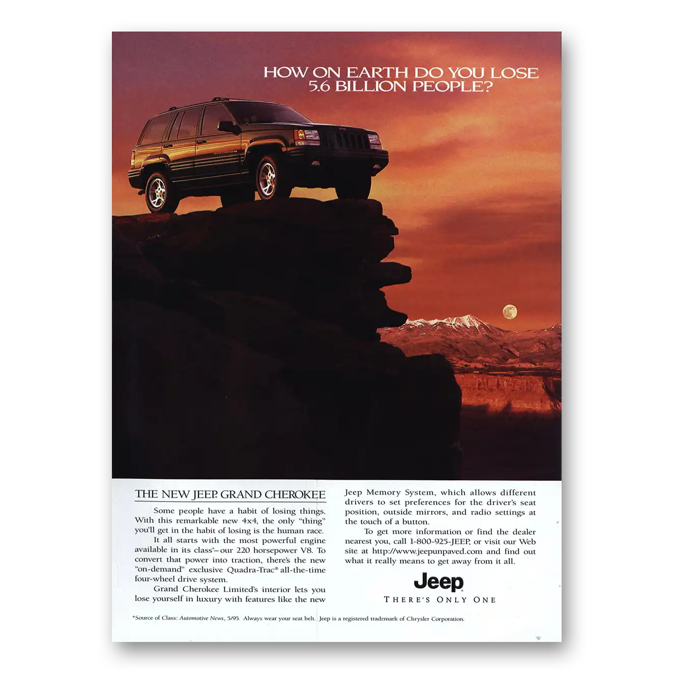 1996 Jeep Grand Cherokee How On Earth Do You Lose Vintage Magazine Print Ad