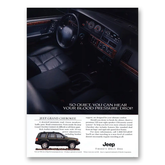 1996 Jeep Grand Cherokee So Quiet Hear Your Blood Pressure Drop Vintage Magazine Print Ad