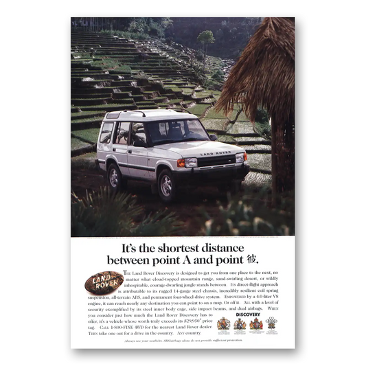 1996 Land Rover Shortest Distance Between Point Vintage Magazine Print Ad