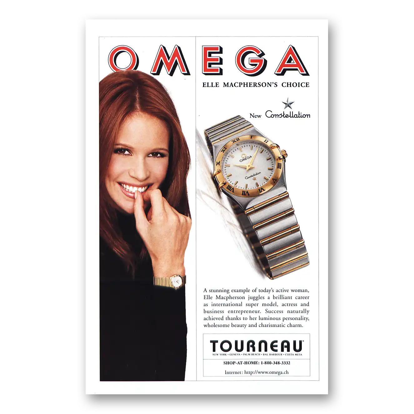 1996 Omega Watch Elle Macpherson Vintage Magazine Print Ad