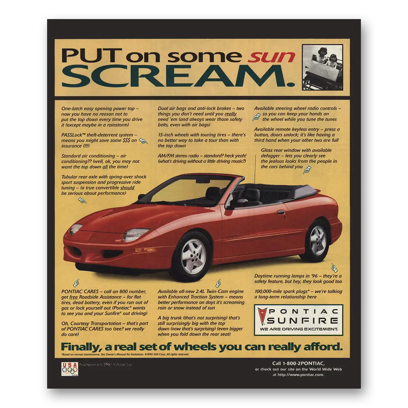 1996 Pontiac Sunfire Put On Some Sun Scream Vintage Magazine Print Ad