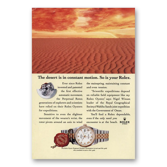 1996 Rolex Desert Is In Constant Motion Vintage Magazine Print Ad