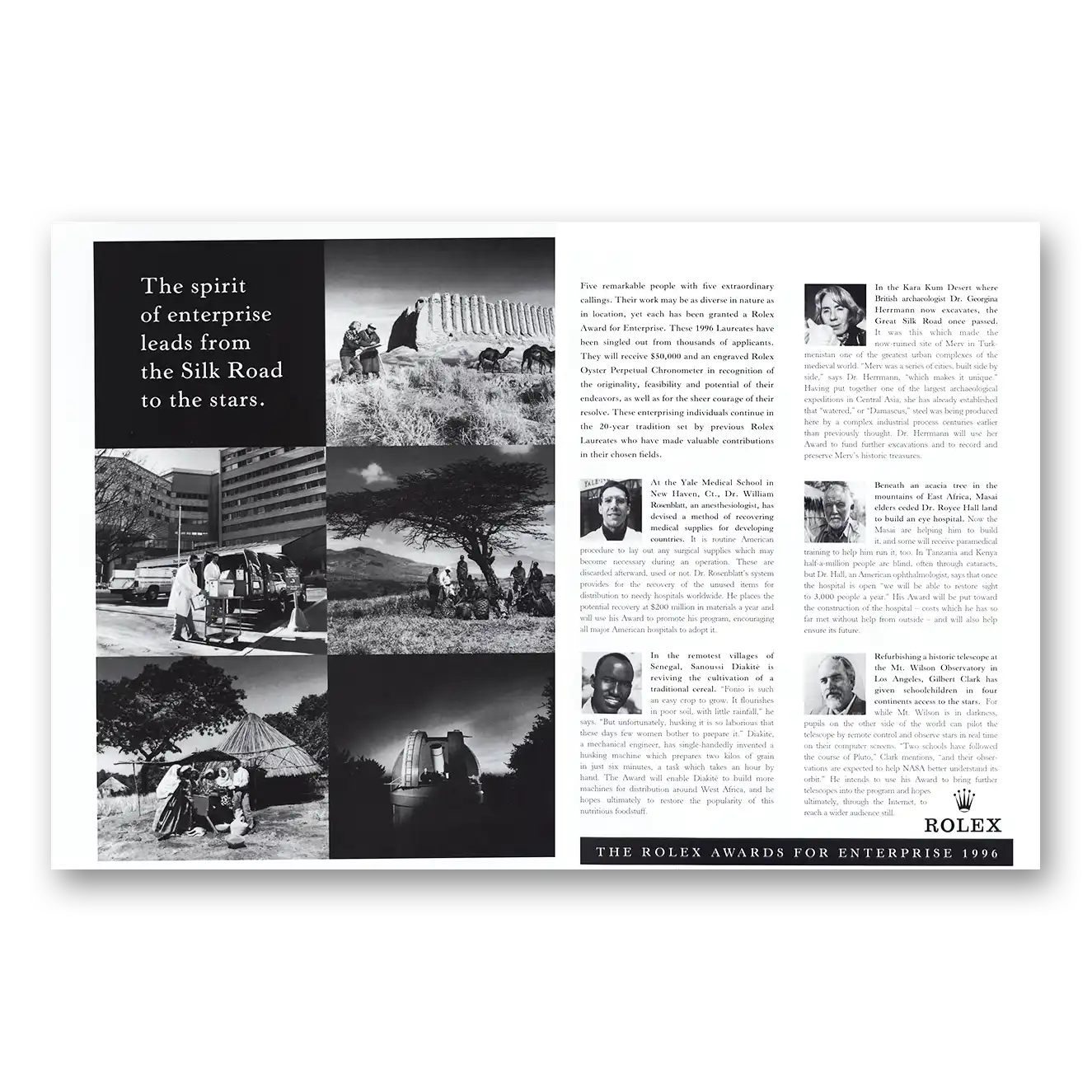 1996 Rolex Awards for Enterprise Vintage Magazine Print Ad