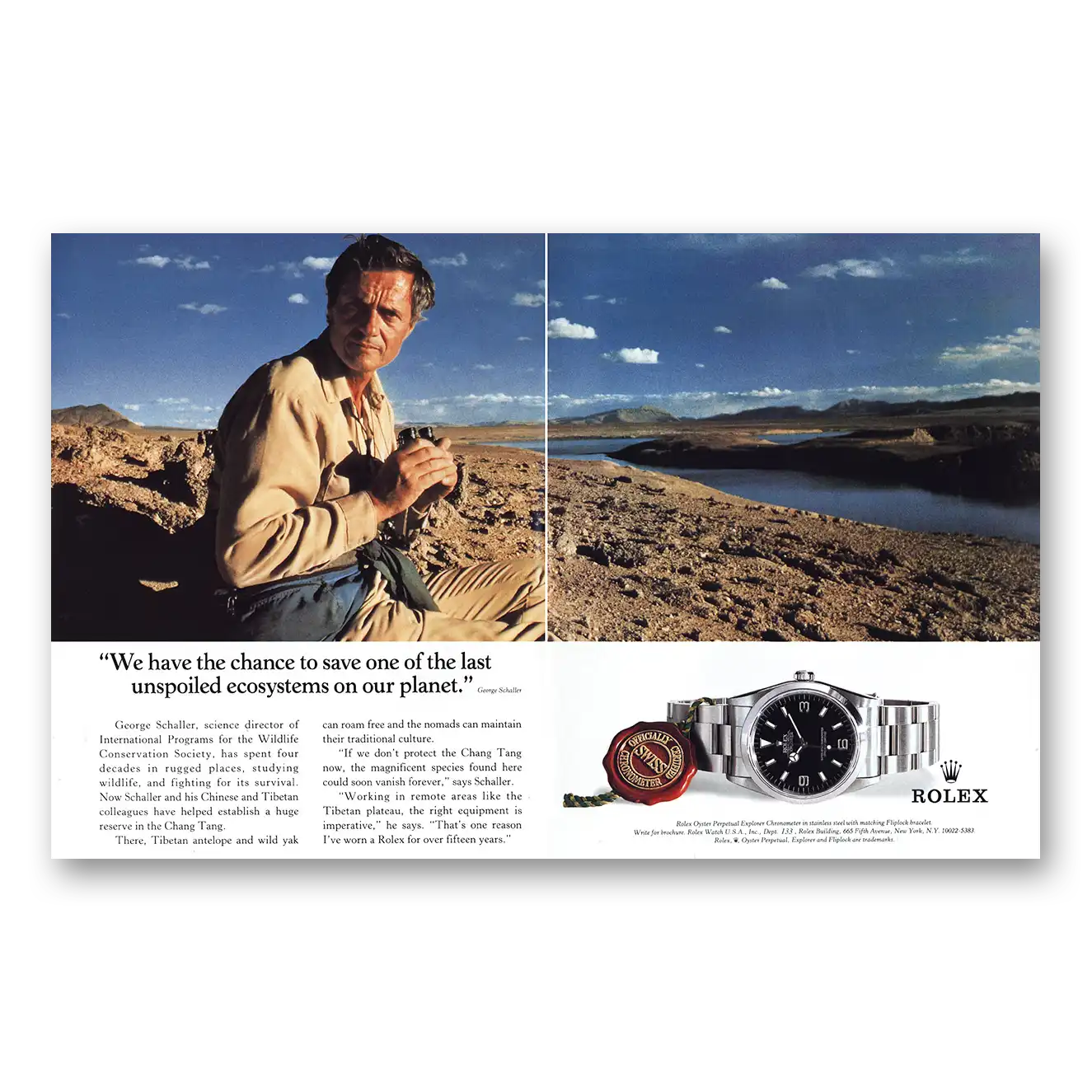 1996 Rolex George Schaller Unspoiled Ecosystems Vintage Magazine Print Ad