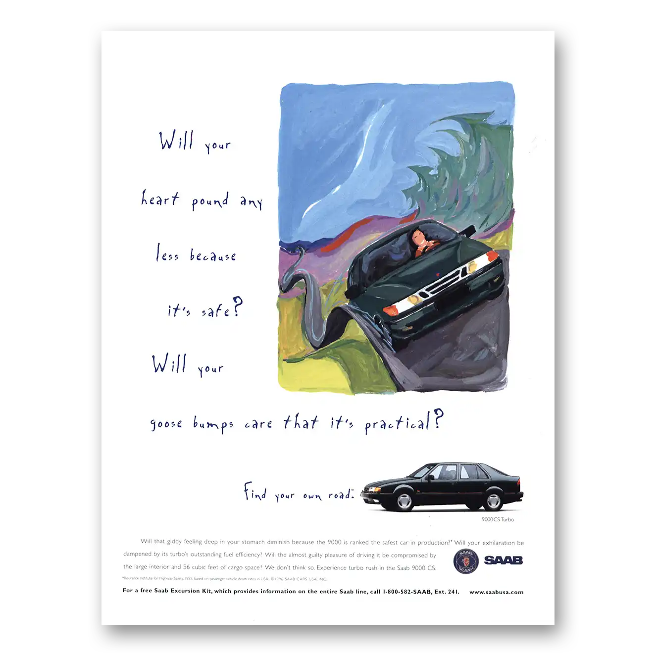 1996 Saab Will Your Heart Pound Any Less Vintage Magazine Print Ad