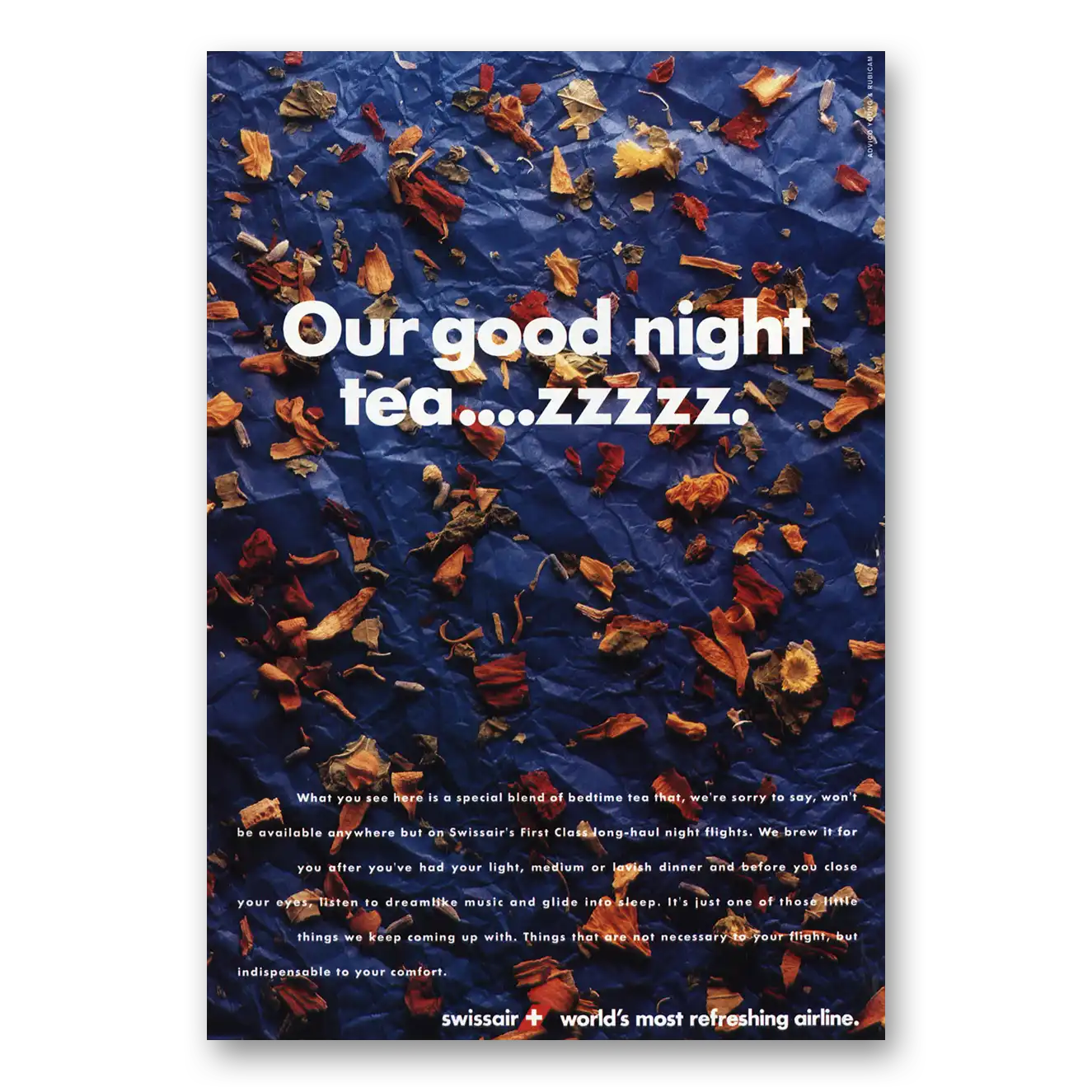 1996 Swissair Our Good Night Tea Zzz Vintage Magazine Print Ad