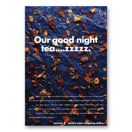 1996 Swissair Our Good Night Tea Zzz Vintage Magazine Print Ad