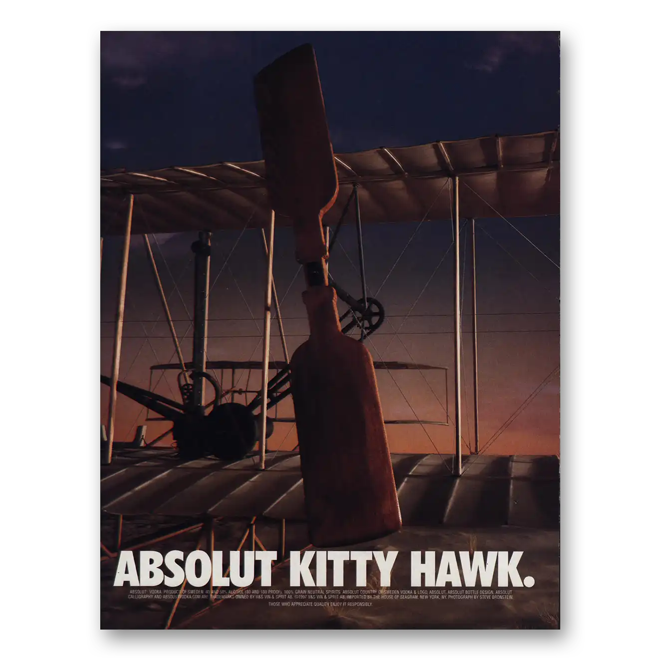 1997 Absolut Vodka Kitty Hawk Vintage Magazine Print Ad