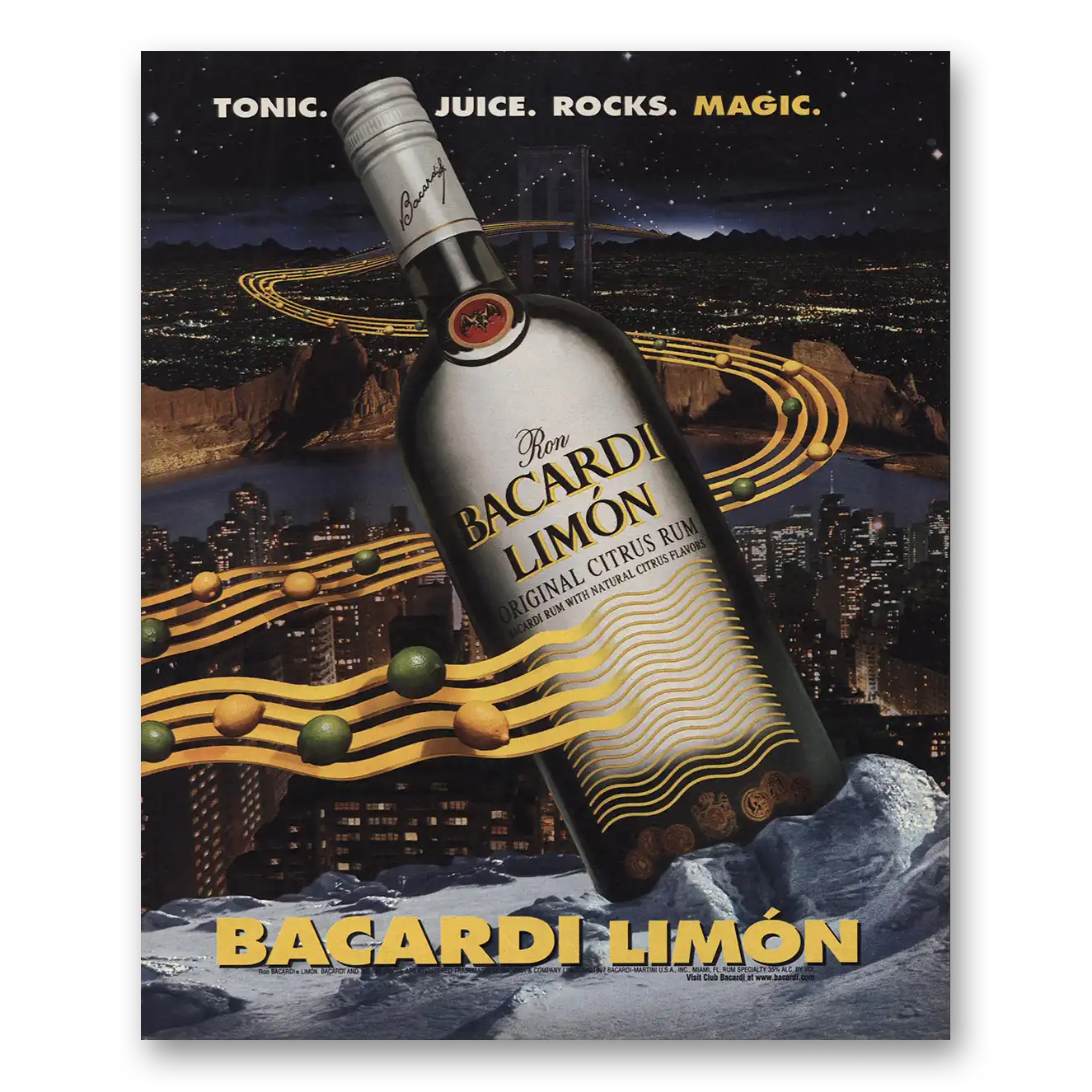 1997 Bacardi Limon Tonic Juice Rocks Magic Vintage Magazine Print Ad