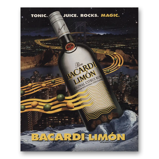 1997 Bacardi Limon Tonic Juice Rocks Magic Vintage Magazine Print Ad