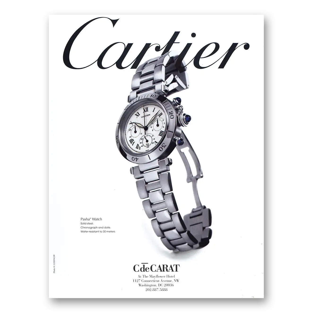 1997 Cartier Watches Pasha Watch Solid Steel Vintage Magazine Print Ad