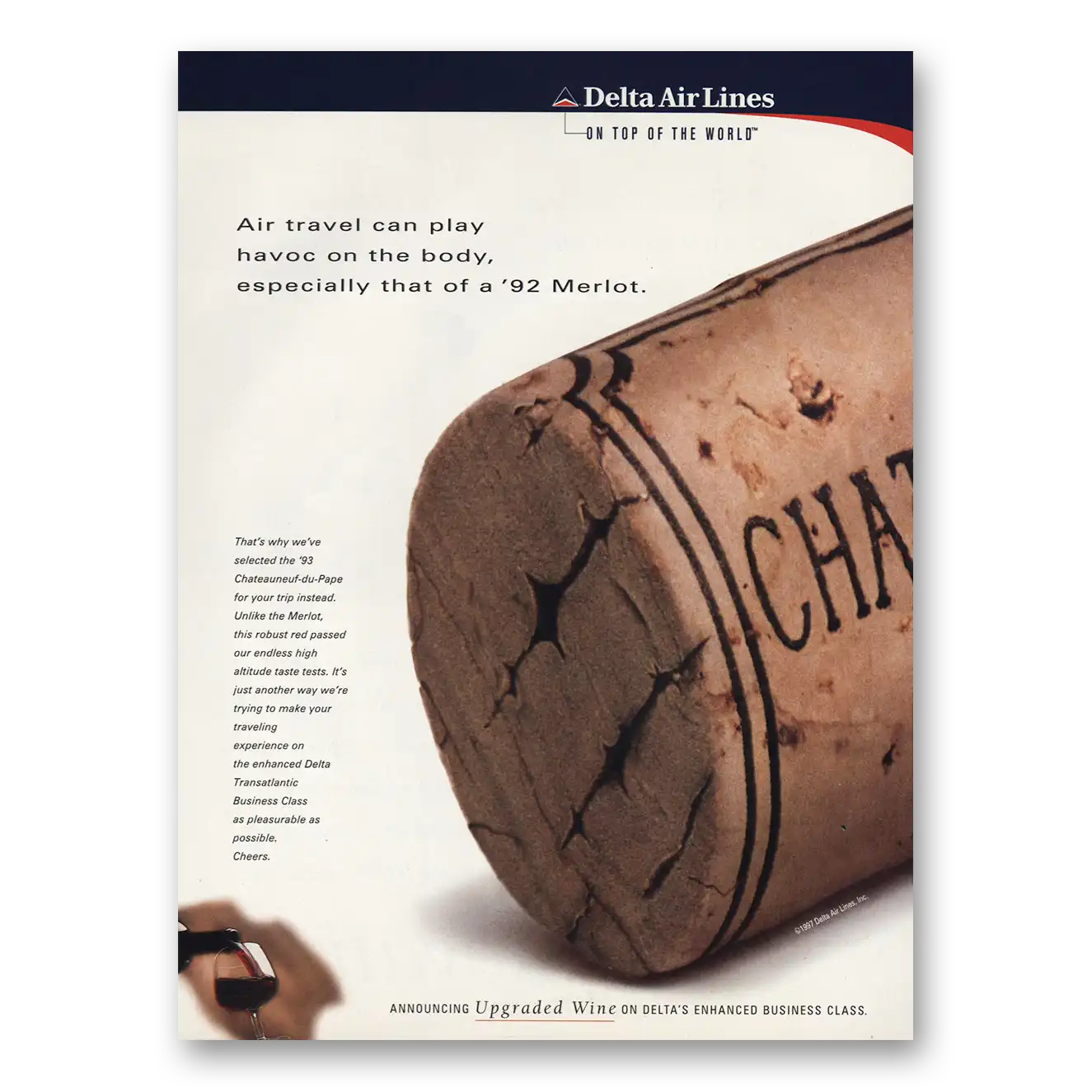 1997 Delta Air Lines Merlot Vintage Magazine Print Ad