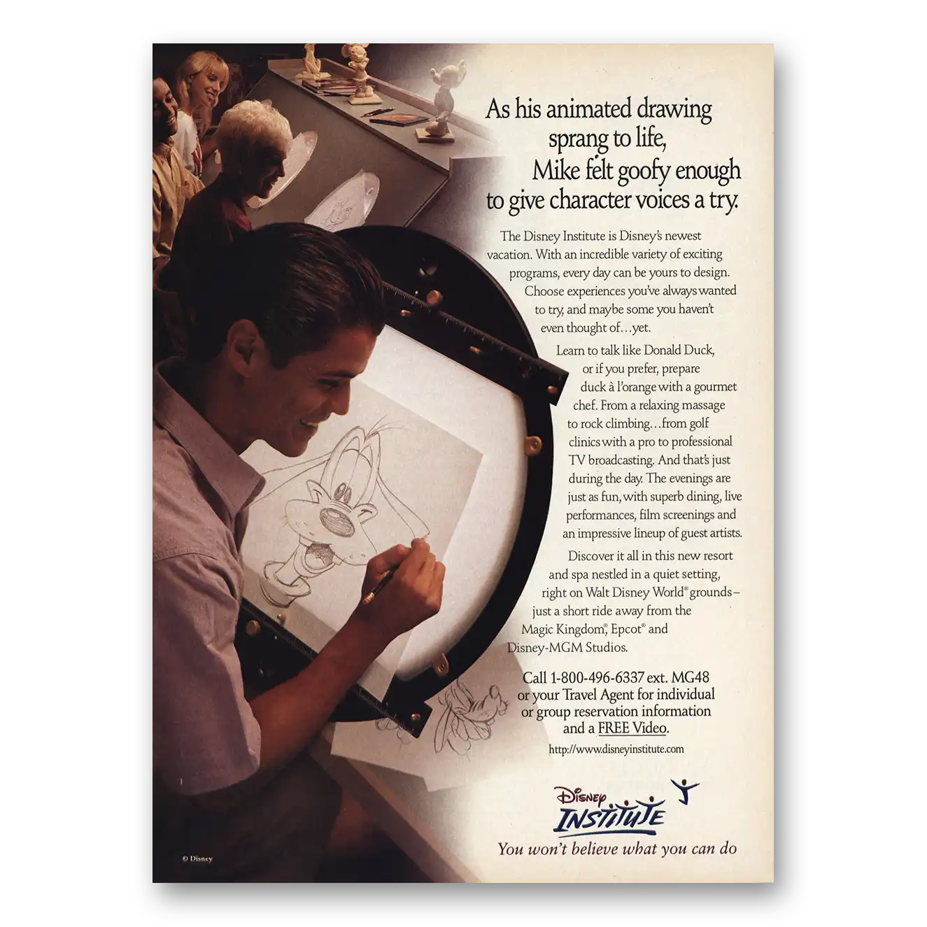 1997 Disney Institute Animated Drawing Sprang to Life Vintage Magazine Print Ad