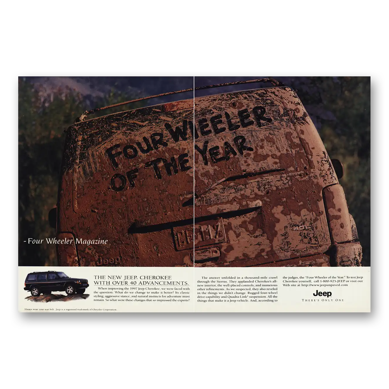 1997 Jeep Cherokee Four Wheeler of the Year Vintage Magazine Print Ad