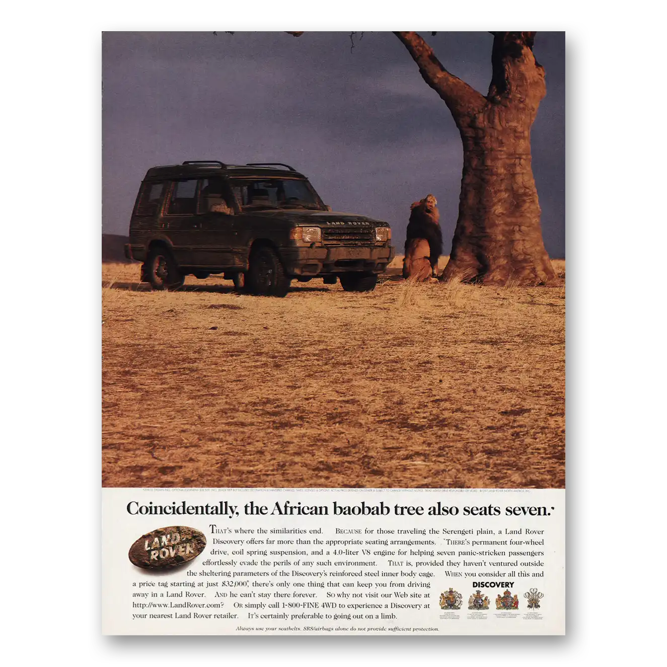 1997 Land Rover African Baobab Tree Also Seats Seven Vintage Magazine Print Ad