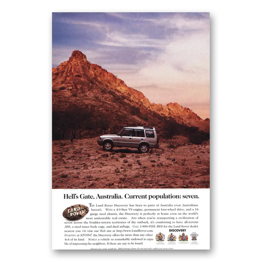1997 Land Rover Hells Gate Australia Vintage Magazine Print Ad