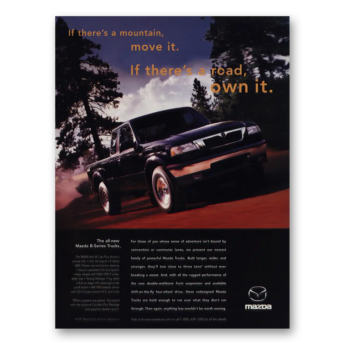 1997 Mazda B Series Trucks If Theres a Road Own It Vintage Magazine Print Ad