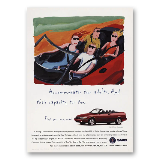 1997 Saab Accomodates Four Adults Vintage Magazine Print Ad