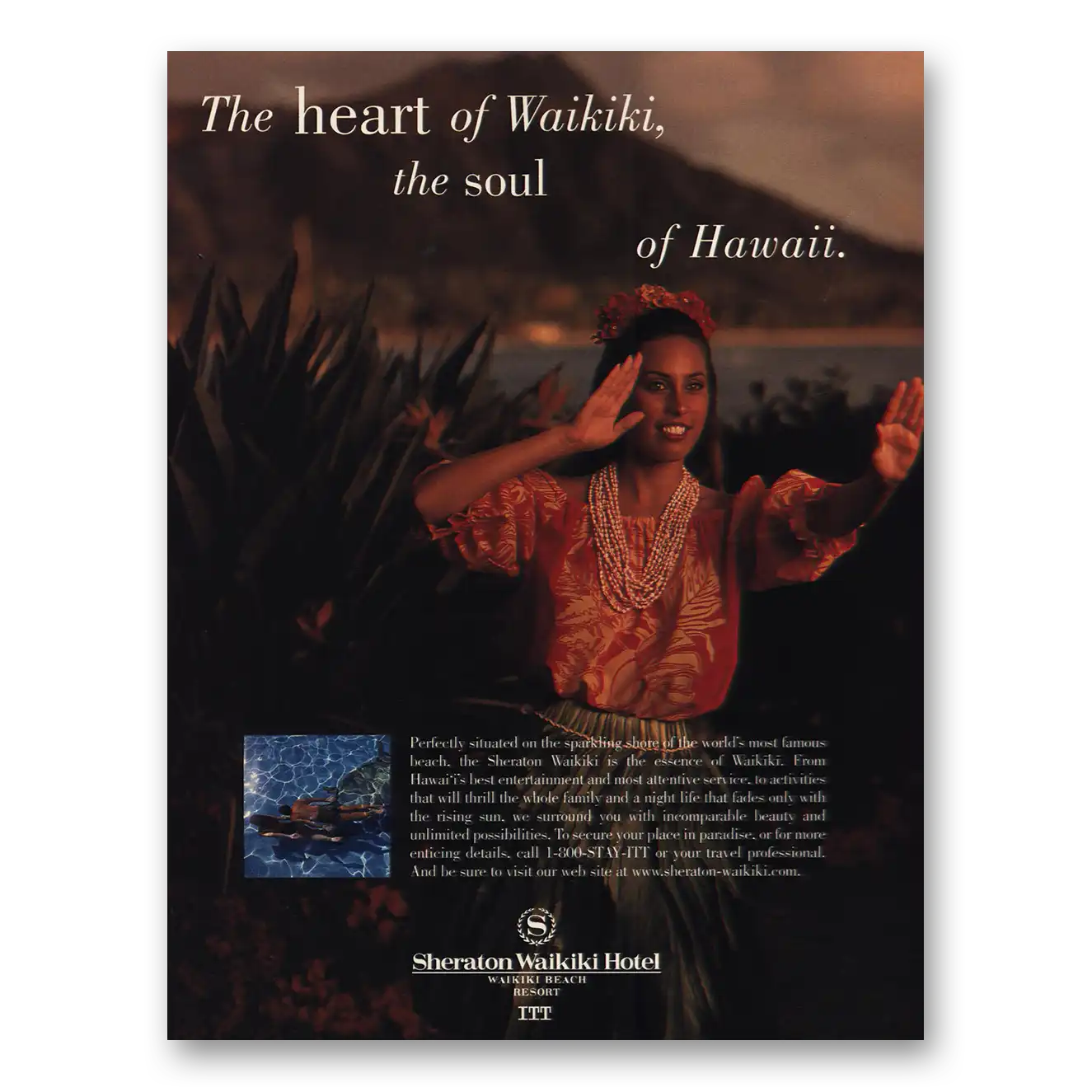 1997 Sheraton Hotels The Heart of Waikiki Vintage Magazine Print Ad