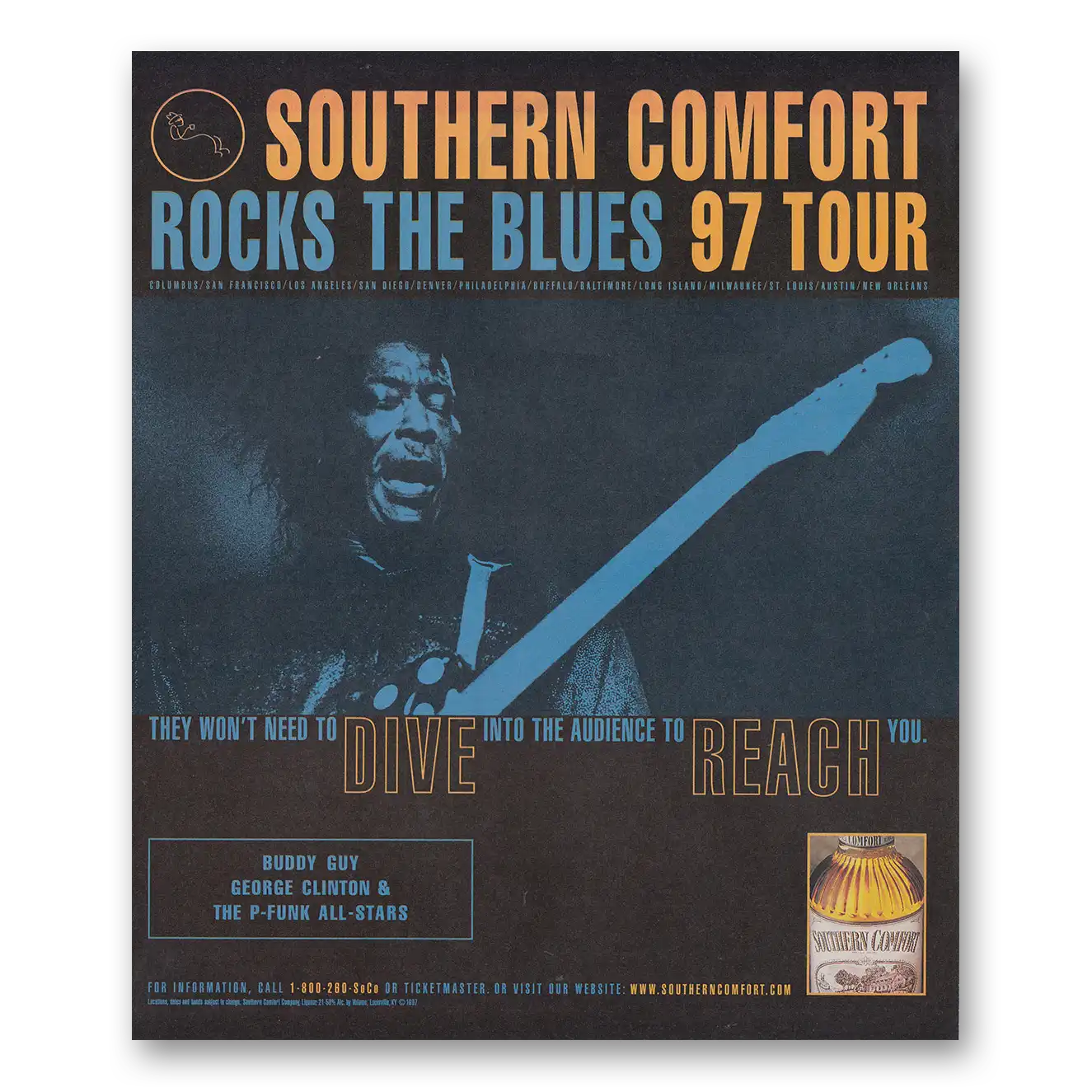 1997 Southern Comfort Rocks the Blues Buddy Guy Vintage Magazine Print Ad