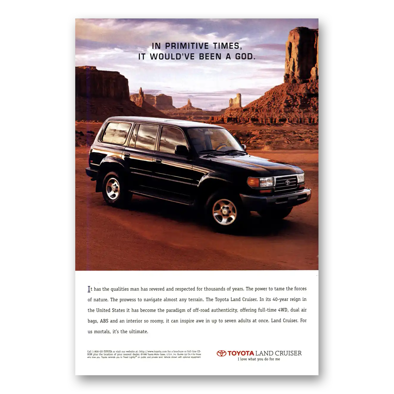 1997 Toyota Land Cruiser Primitive Times Would Have Been a God Vintage Magazine Print Ad