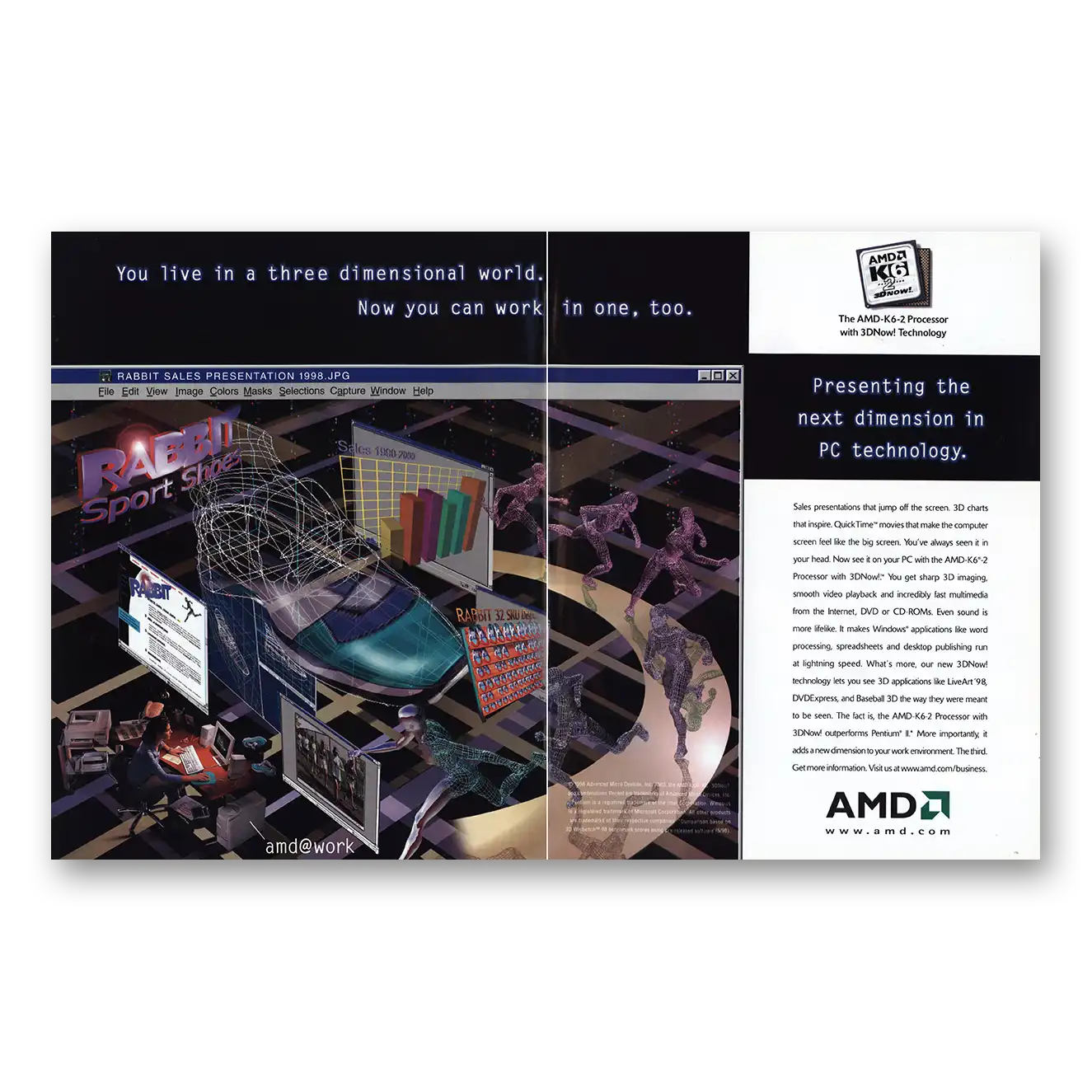 1998 AMD K6 Processor You Live In a Three Dimensional World Vintage Magazine Print Ad