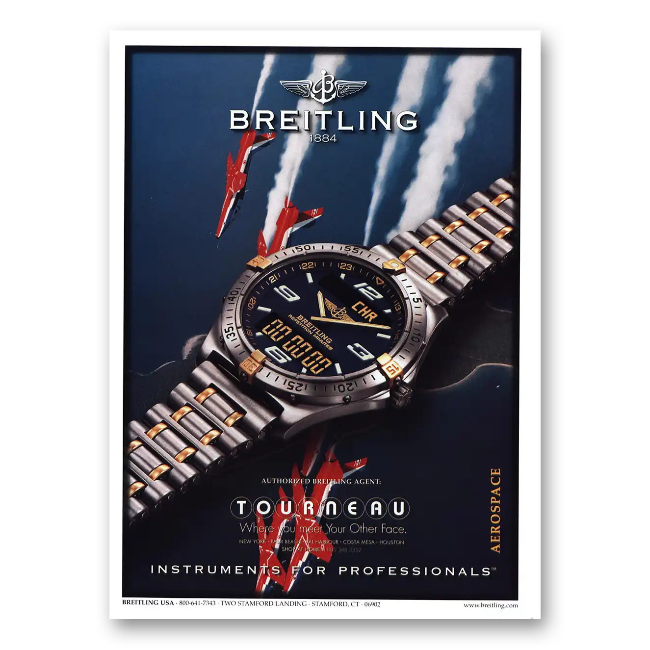 1998 Breitling Watch Aerospace Vintage Magazine Print Ad