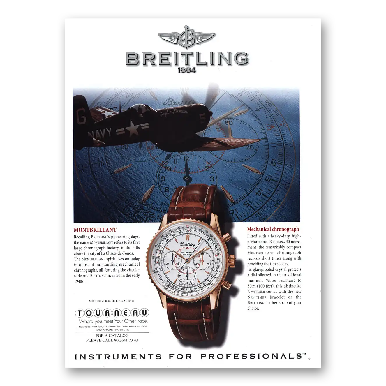 1998 Breitling Watch Montbrillant Pioneering Days Vintage Magazine Print Ad