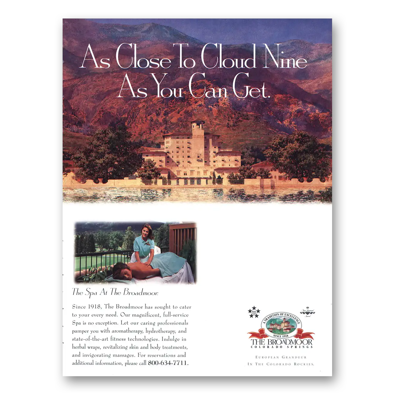 1998 Broadmoor Hotel Colorado Springs Close to Cloud Nine Vintage Magazine Print Ad