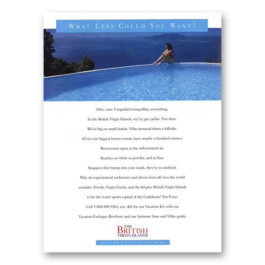 1998 British Virgin Islands What Less Could You Want Vintage Magazine Print Ad